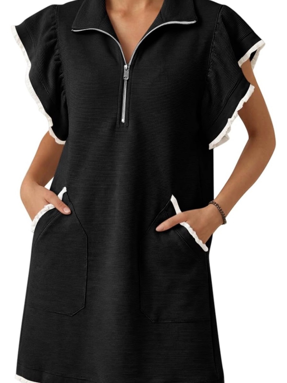 Black Mini Dress with White Trim